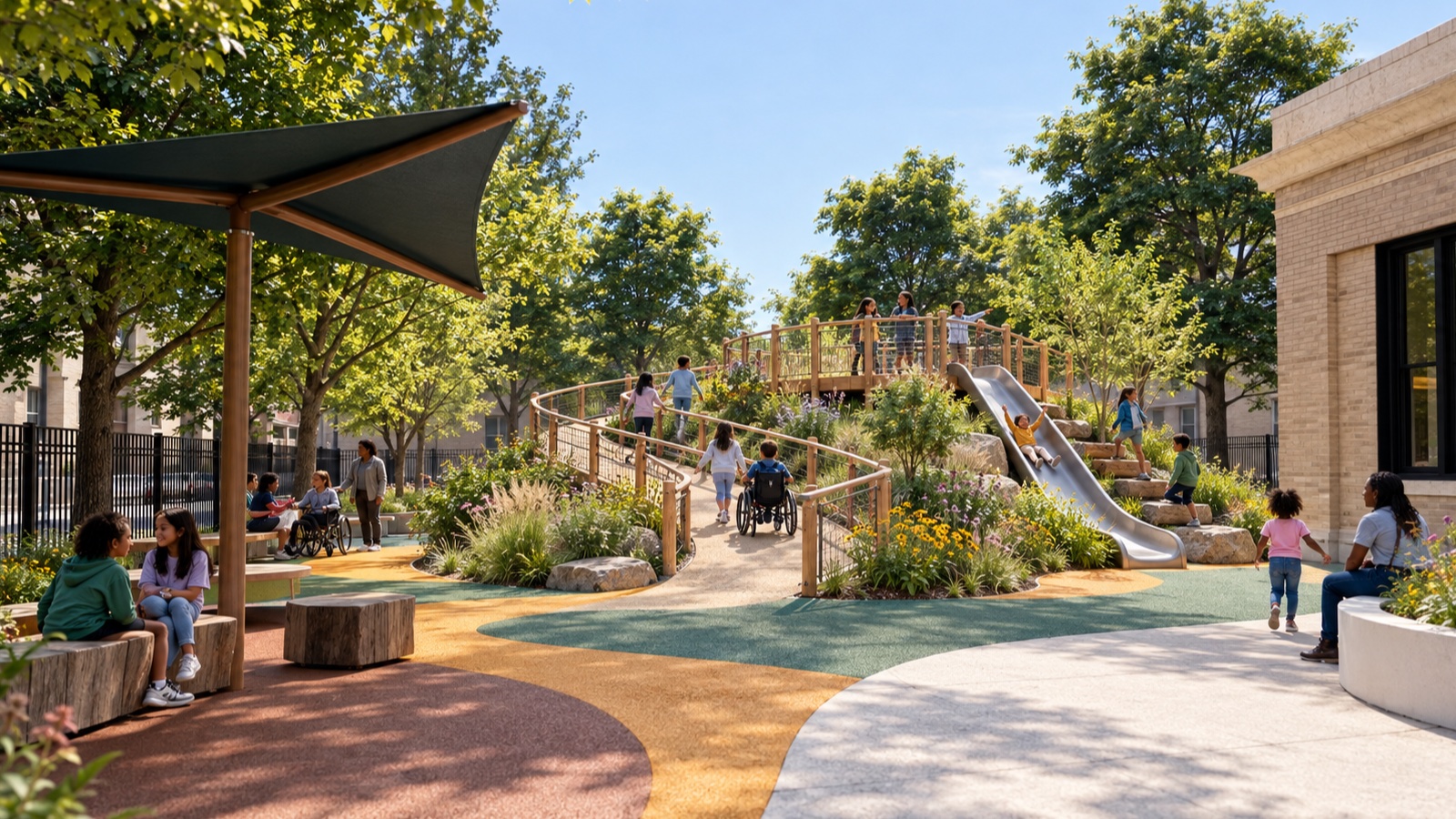 Concept illustration of a planted accessible landform and shared overlook at Tubman
