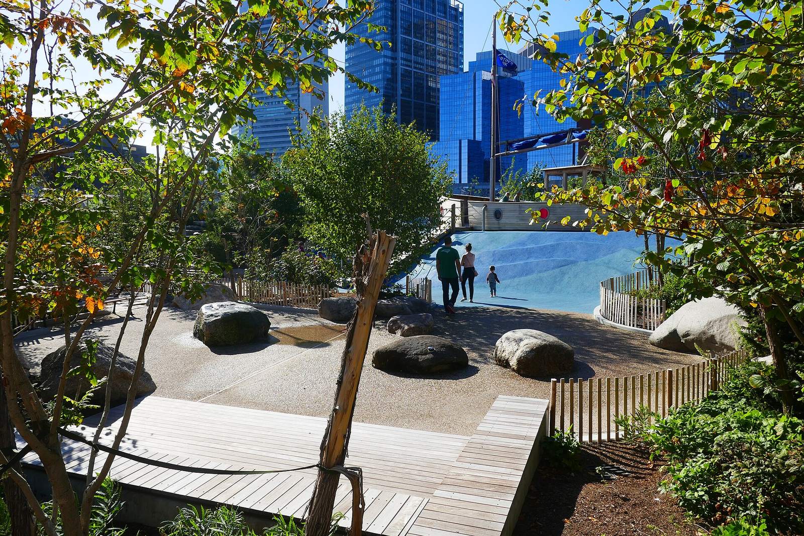 Martin's Park: boulders and planting beside a wooden deck