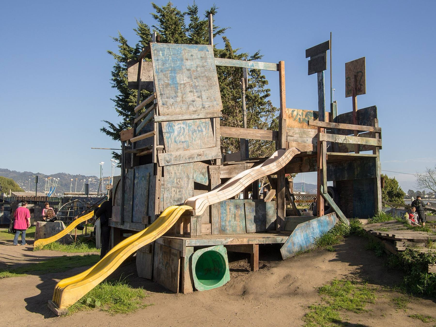 Adventure Playground, Berkeley: plywood and plank tower with slides