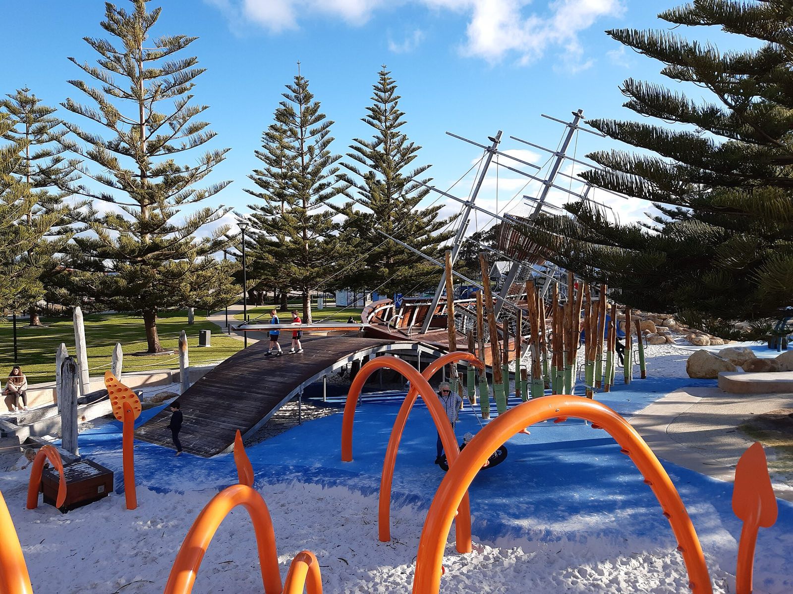 Busselton Foreshore Adventure Playspace: tire swing, spring arches and balance bridge