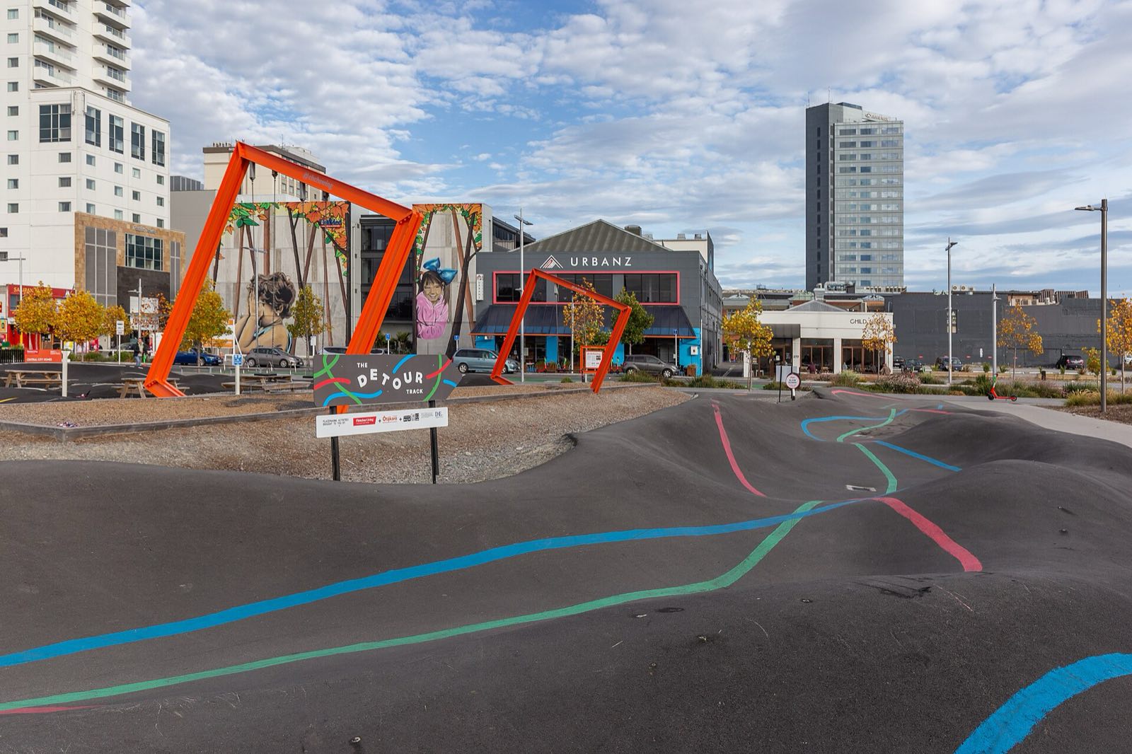 East Frame playground: giant swing frames and pump track