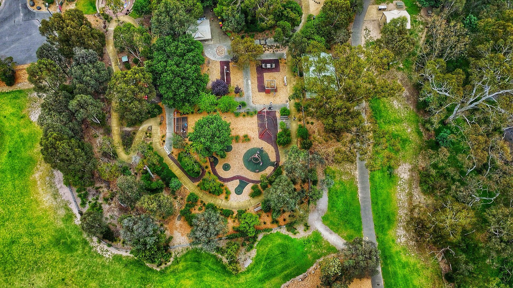 Wombat Bend Park nature playground, overhead view