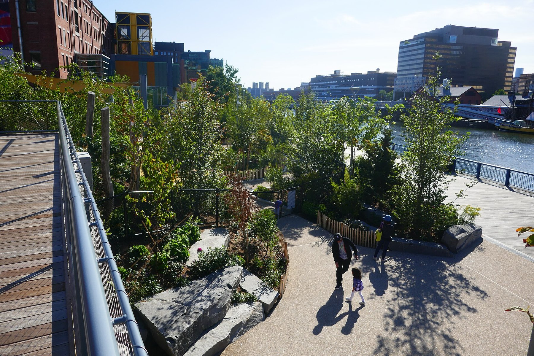 Martin's Park, elevated view of paths, boulders and planting